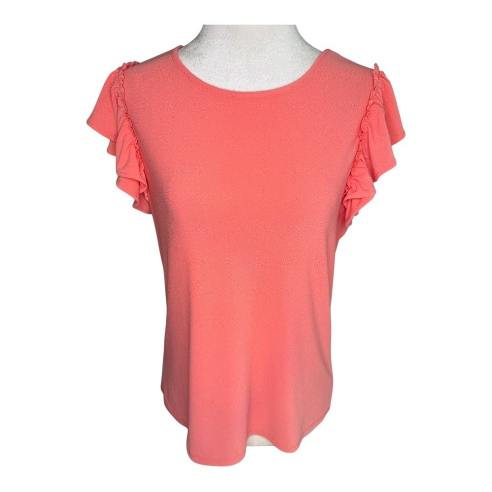 CeCe‎ Ruffle Sleeve Top Coral Blouse Casual Short Sleeve Size XS